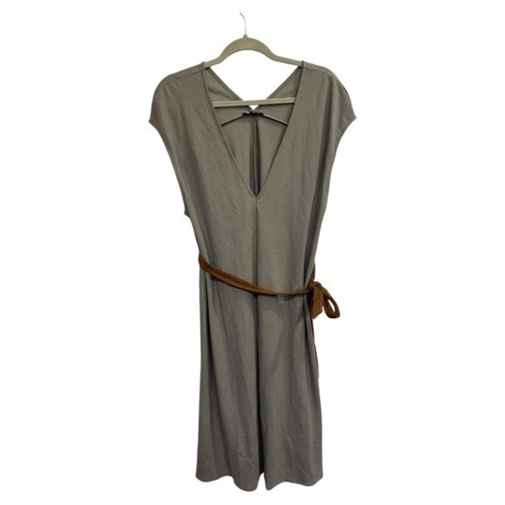 Zara Dress Womens Large Midi Suede Belted Cap Sleeve V Neck On Trend Summer